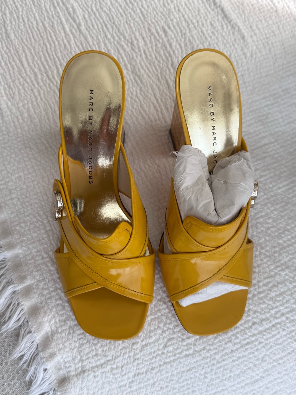 Marc by Marc Jacobs Yellow Patent Leather Crisscross Mules